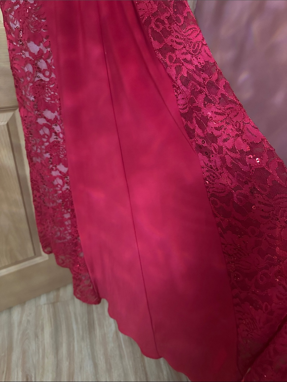 Morgan & Co. Fuchsia Lace-Trim Halter Prom Gown - Picture 3 of 6